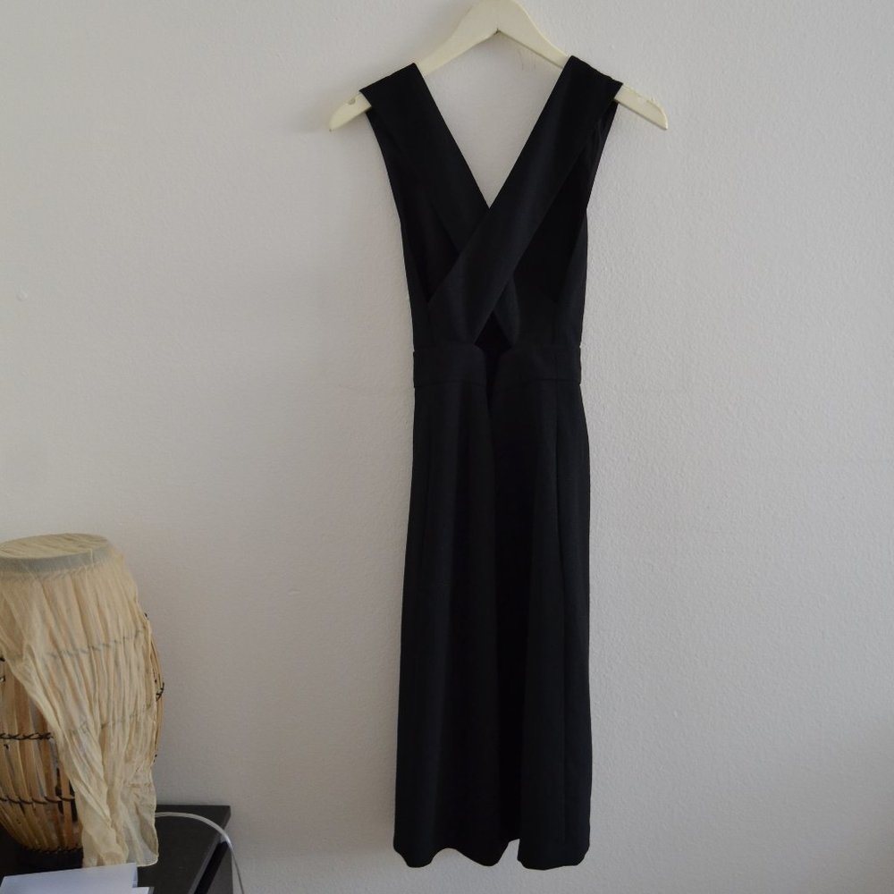 sexy black dress v neck and cross back and front slit XS minimal 00